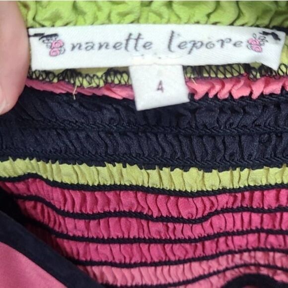 Nannet Lepore Shirt Womens 4 Silk Striped Red/Green - Picture 7 of 9